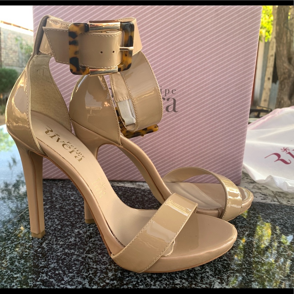 Leather Nude ankle strap heels size 8 - Picture 5 of 15